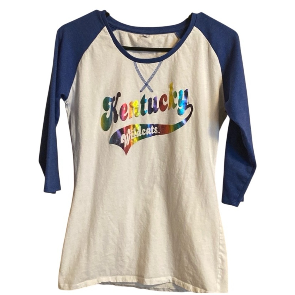 University of Kentucky Wildcats Raglan T-Shirt Medium Blue White Multi Flaw